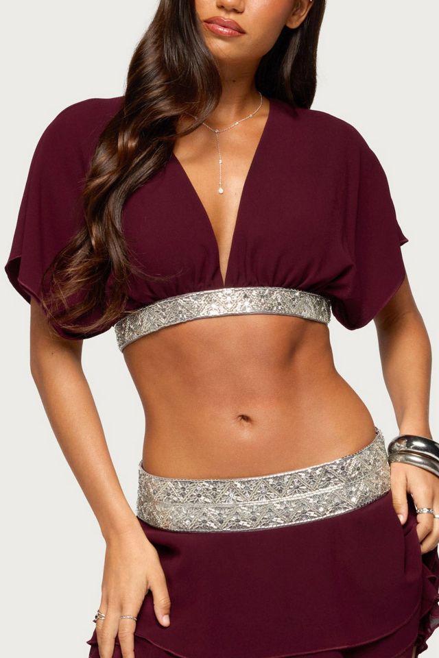 Edikted Feila Cropped Beaded Chiffon Top #1