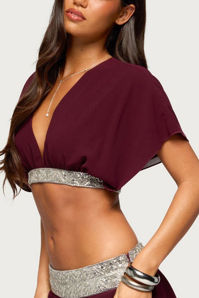 Edikted Feila Cropped Beaded Chiffon Top #2