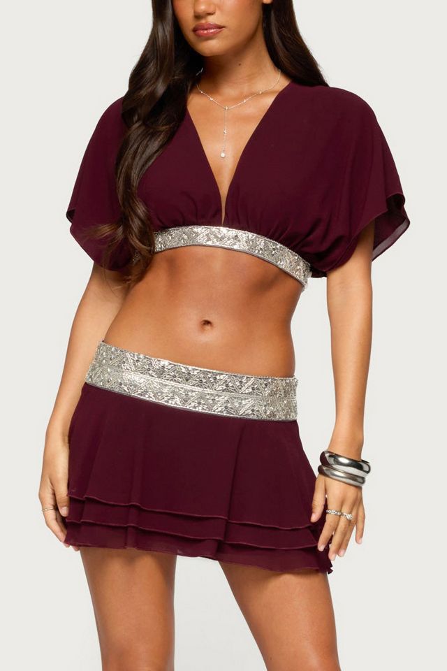 Edikted Feila Cropped Beaded Chiffon Top #3