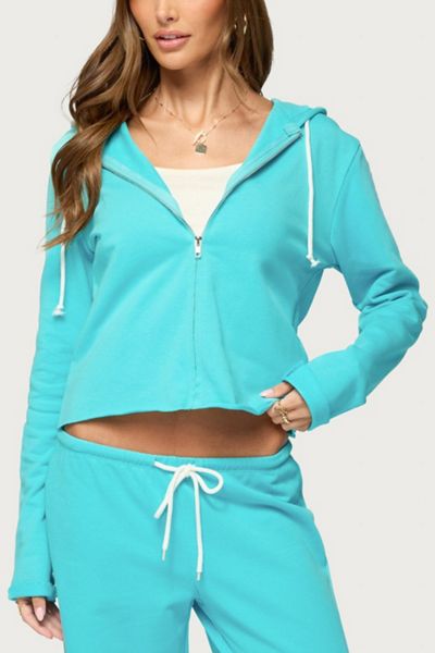 Edikted Hanka Zip Up Raw Hem Hoodie