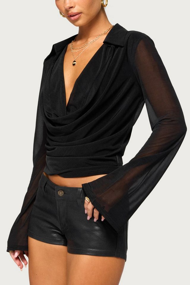 Edikted Paela Mesh Cowl Neck Long Sleeve Top #2