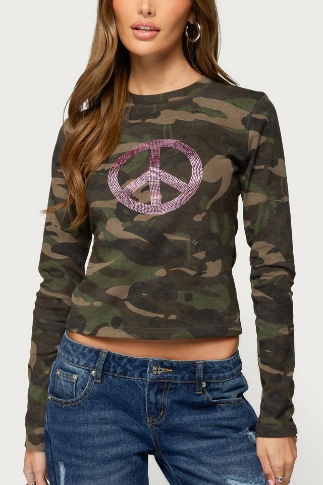 Edikted Peace Rhinestone Camo Top #2