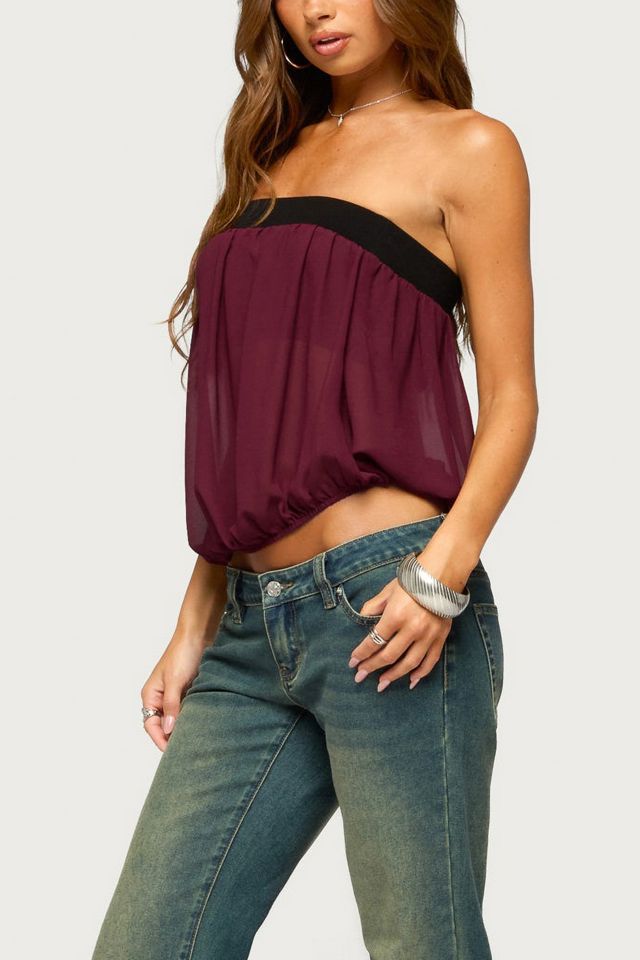 Edikted Ulke Chiffon Bubble Strapless Top #3