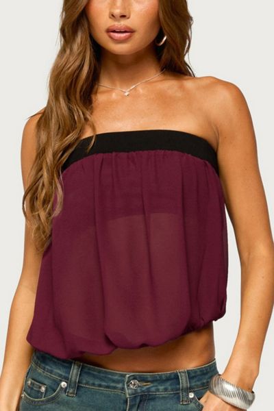Edikted Ulke Chiffon Bubble Strapless Top