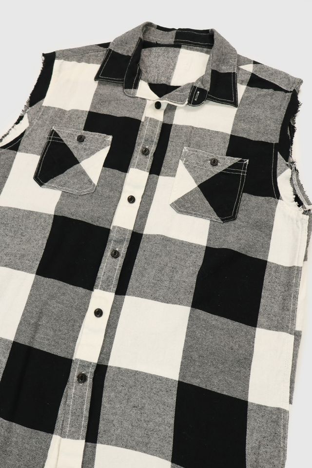 Vintage Plaid Sleeveless Button Down Shirt #3