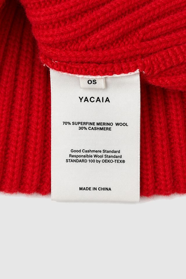 Yacaia Wool Cashmere Red Ribbed Beanie #1