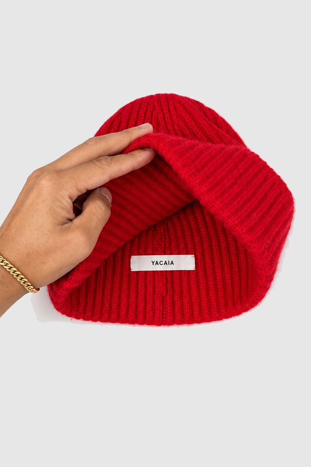 Yacaia Wool Cashmere Red Ribbed Beanie #2