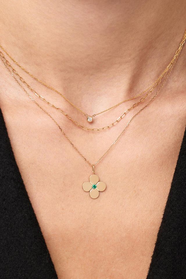 Ana Luisa Yellow Gold Emerald Flower Charm #2