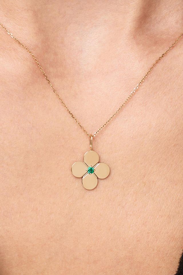 Ana Luisa Yellow Gold Emerald Flower Charm #3