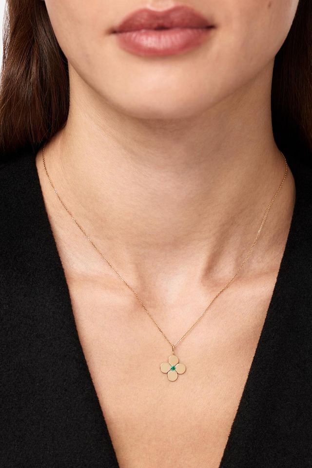 Ana Luisa Yellow Gold Emerald Flower Charm #4