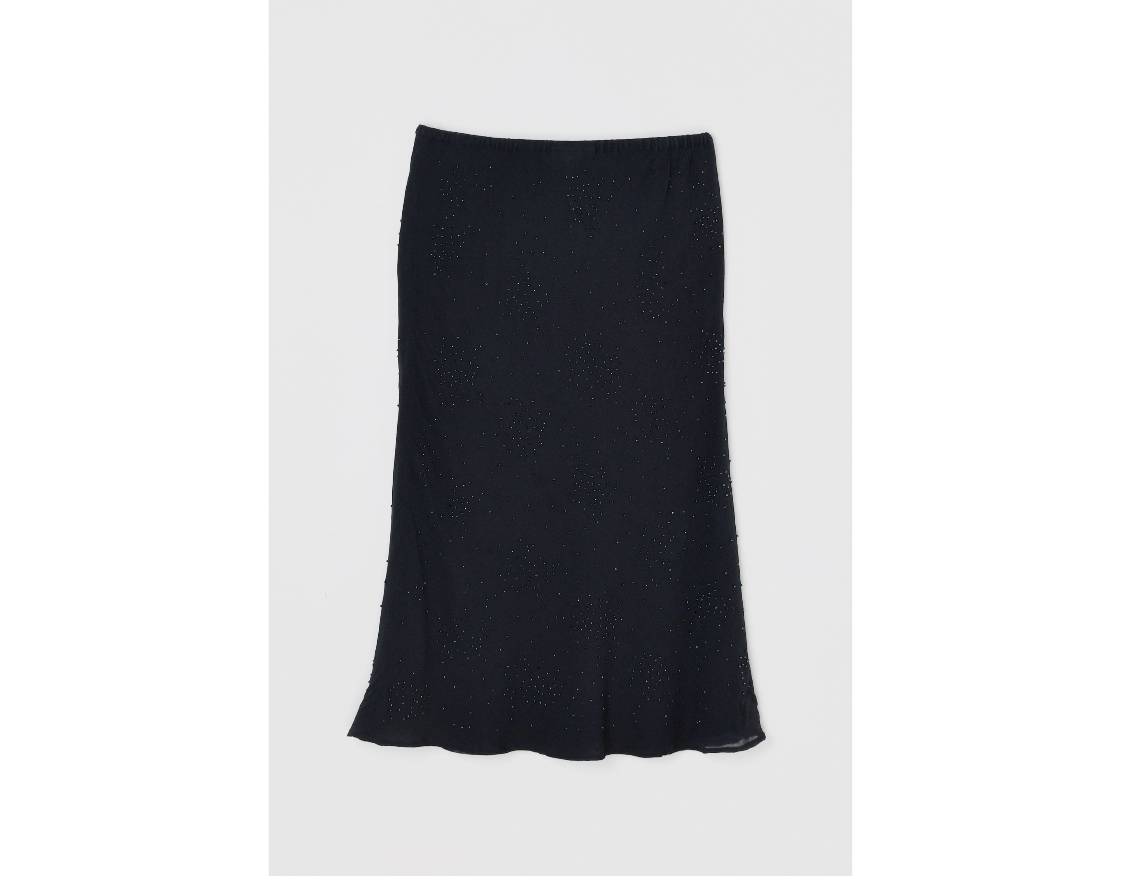 Vintage Y2k Beaded Black Silk Midi Skirt