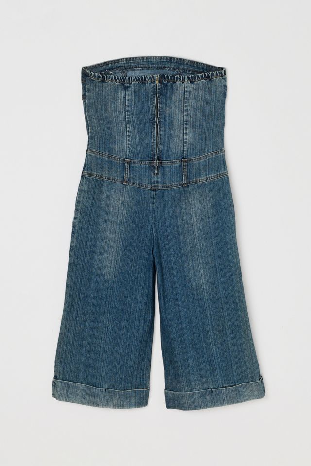 Vintage Y2k Denim Strapless Wide Leg Jumpsuit #1
