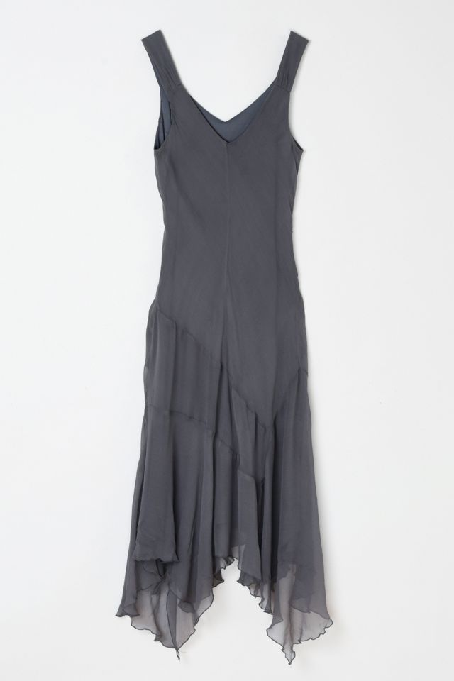 Vintage Y2k Dark Grey Silk Midi Dress #1