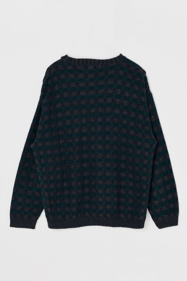 Vintage 90s Dark Grey Checkered Knit Sweater #1