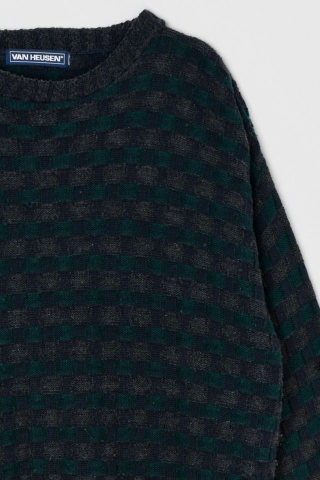 Vintage 90s Dark Grey Checkered Knit Sweater #2