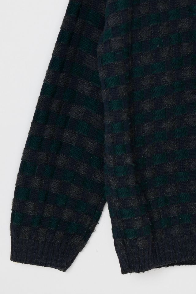 Vintage 90s Dark Grey Checkered Knit Sweater #3