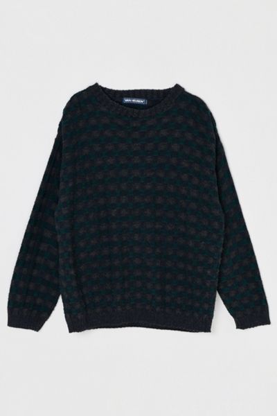 Vintage 90s Dark Grey Checkered Knit Sweater