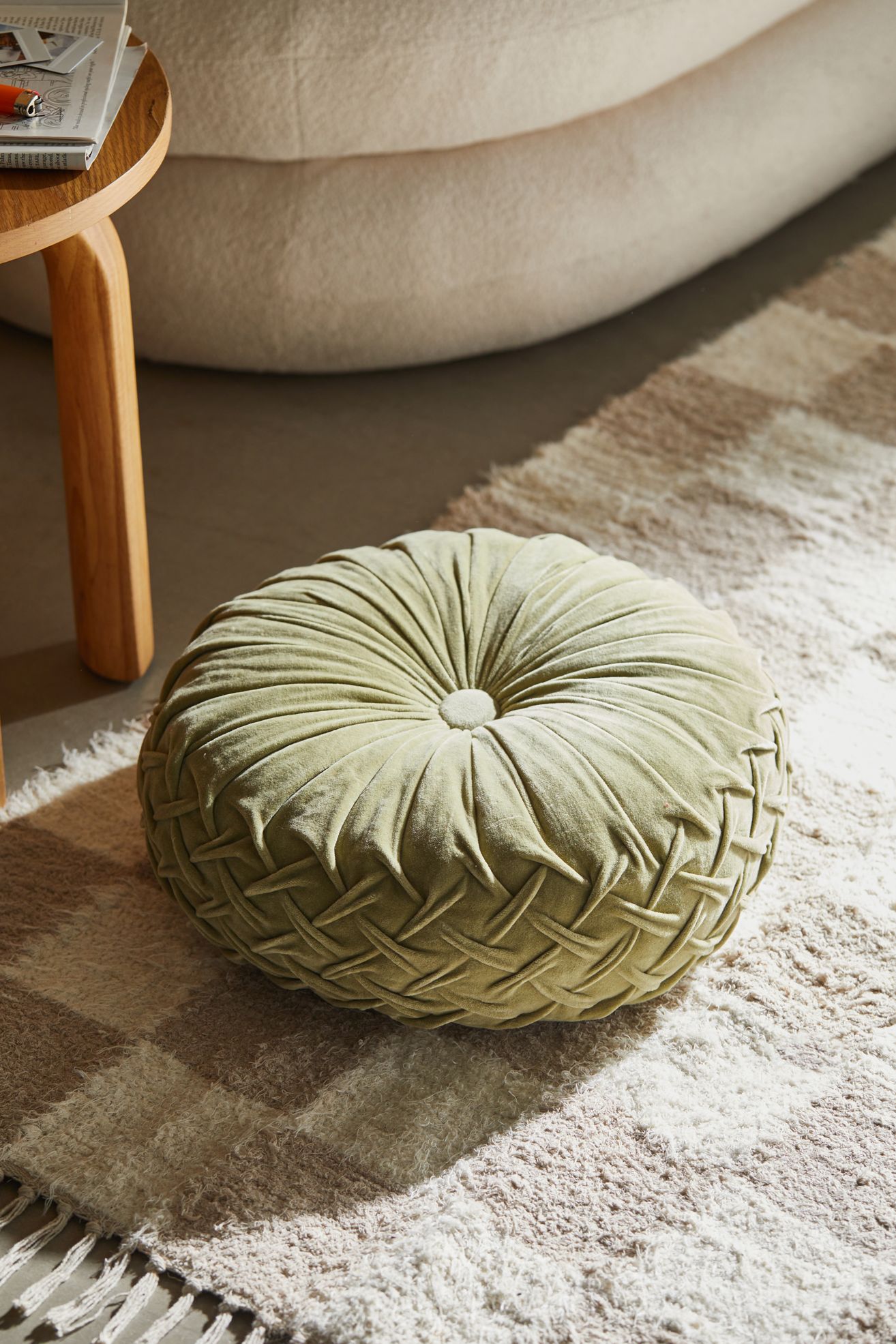 Round Pintuck Pillow - Light Green, 16"