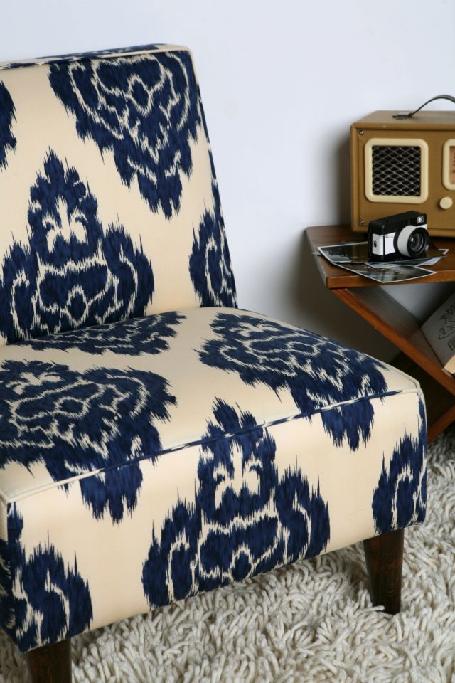 Slipper Chair - Indigo Ikat #4