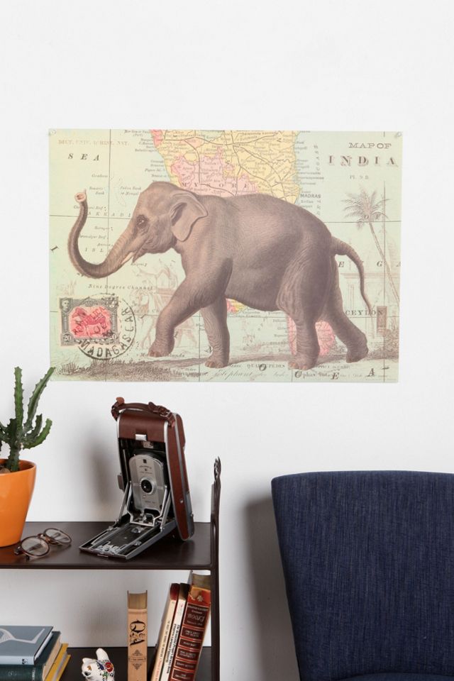 28x21 Elephant Map Poster | Urban Outfitters