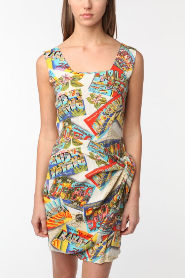 Vintage '80s Postcard Print Dress