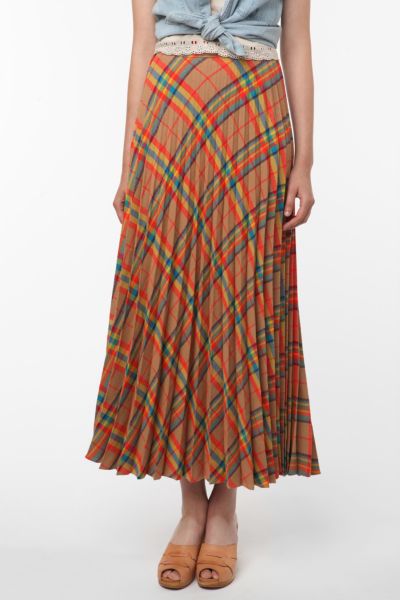 Vintage Pleated Plaid Maxi Skirt Urban Outfitters 