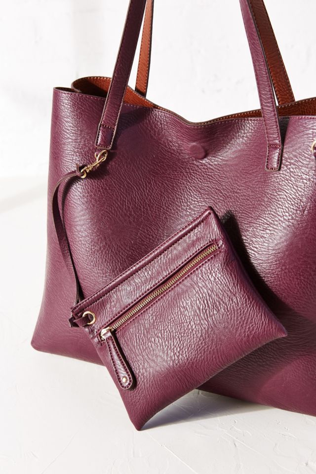 Reversible Faux Leather Pocket Tote Bag