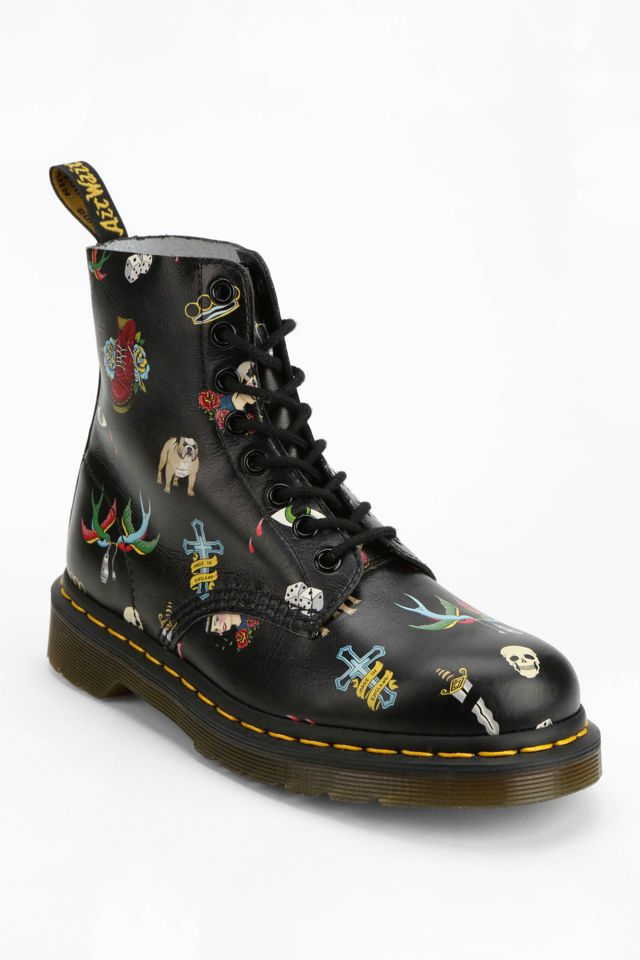 Dr Martens Louie Womens Leather Tattoo Print 8-Eyelet Boots in