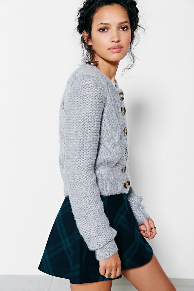 Crop College Cable Sweater Ybl Ecru
