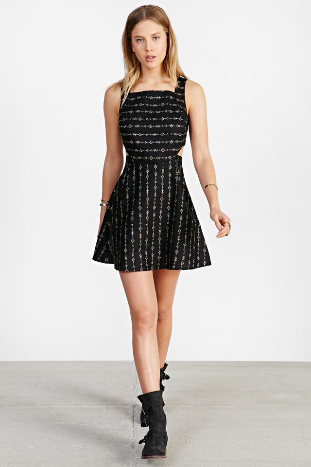 linen fit flare dress Champagne Linen Floral Print Flare Mini Dress