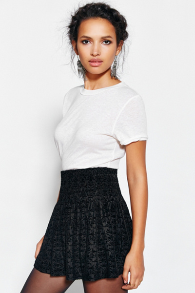 Blue Ikat Smocked Waist Mini Skirt