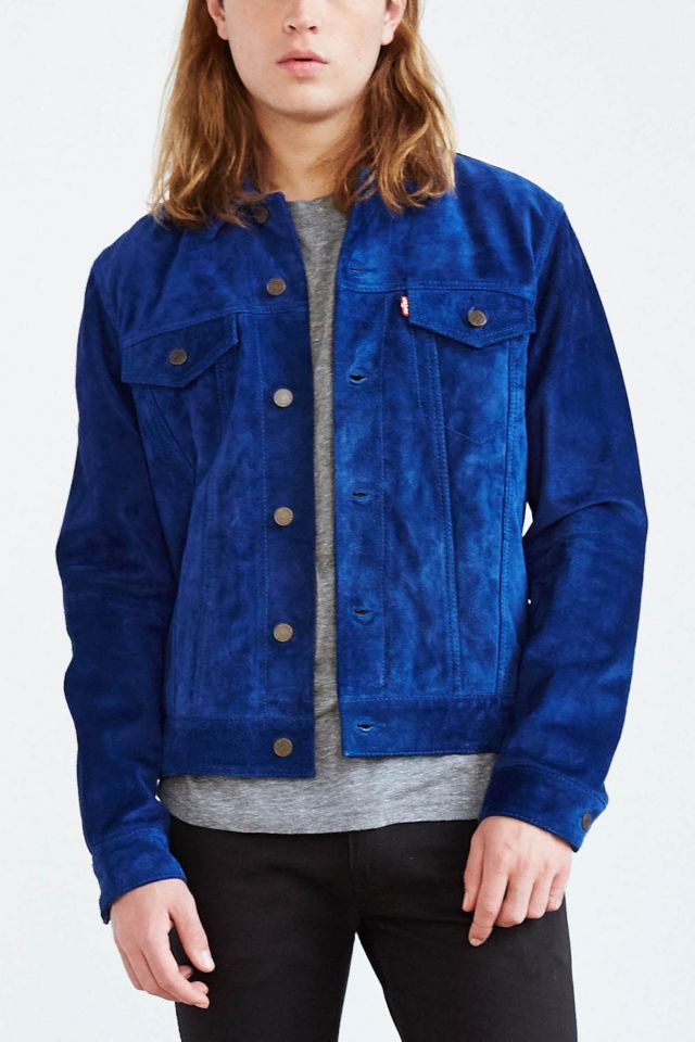 Blue suede 2024 trucker jacket