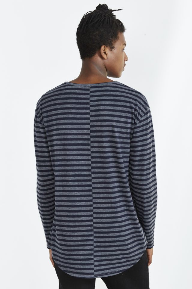 Feathers Long-Sleeve Curved Hem Crew Neck Stripe Tee #3