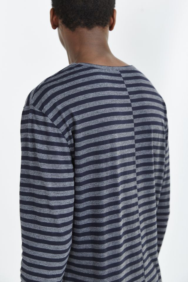 Feathers Long-Sleeve Curved Hem Crew Neck Stripe Tee #4