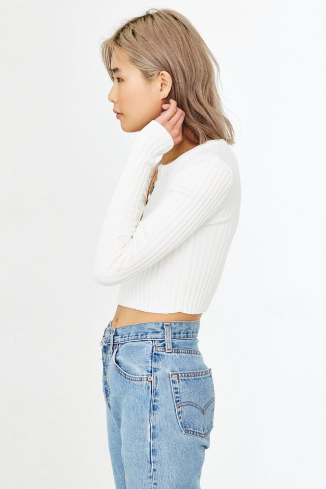 UNIF X UO Ribbed Cropped Henley Top
