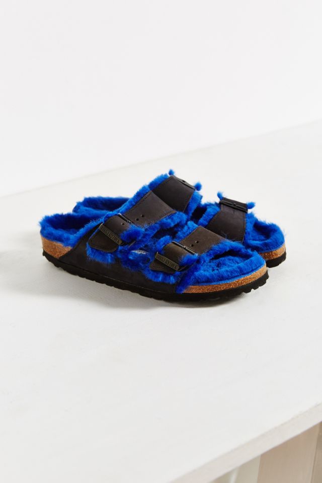 Birkenstock Arizona Blue Shearling Slide Sandal Urban Outfitters