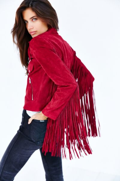 red fringe suede jacket