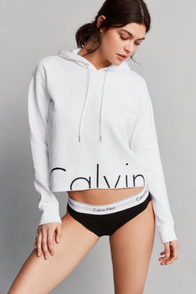 Calvin klein modern on sale cropped hoodie sweatshirt