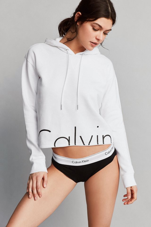 Calvin Klein Modern Cropped Hoodie Sweatshirt | Urban Outfitters