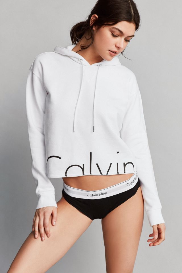 Calvin Klein Modern Cropped Hoodie Sweatshirt Urban Outfitters