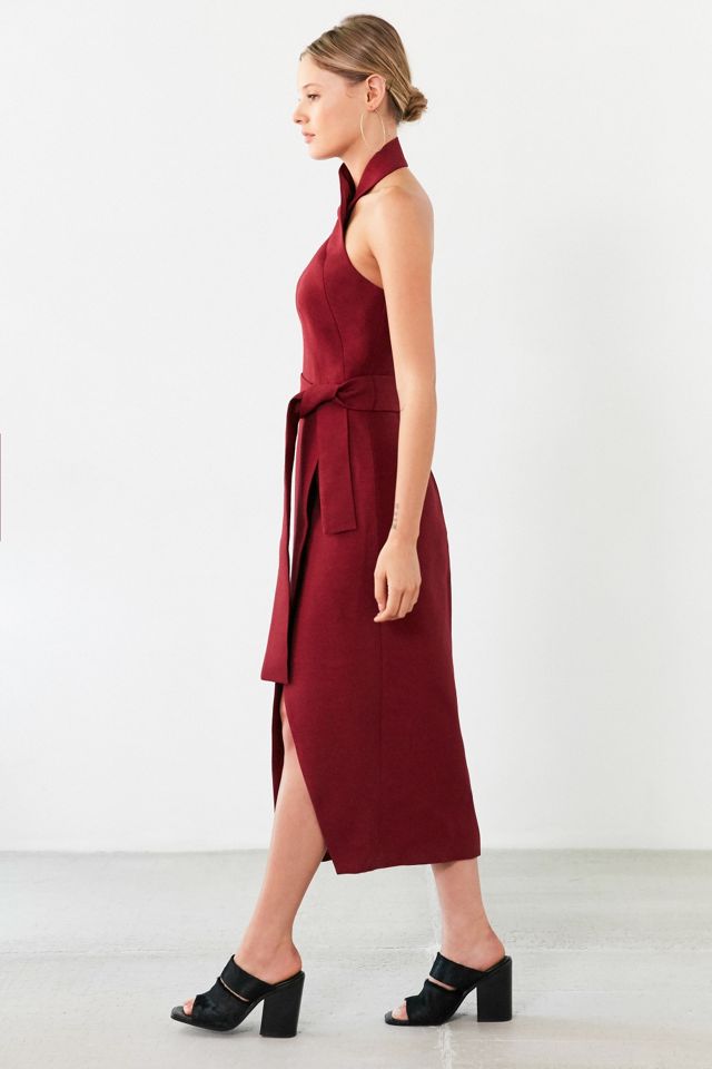open lace back dress Red Crepe Godet Hem Mini Dress With Faille Ruffle