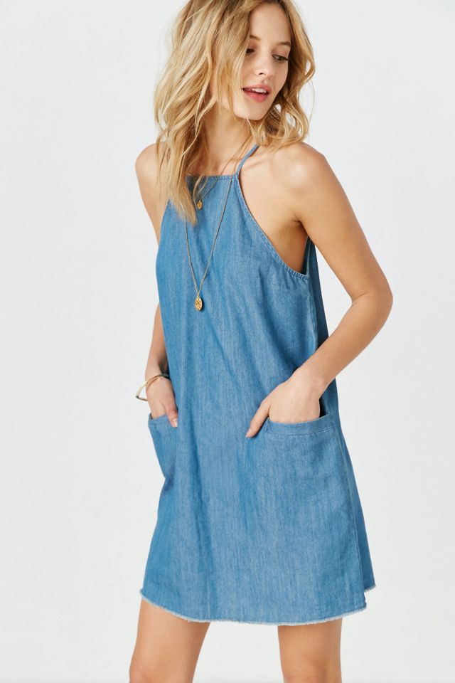 BDG High-Neck Chambray Shift Dress | Urban Outfitters