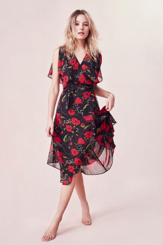 Kimchi Blue Floral Ruffle Wrap Midi Dress