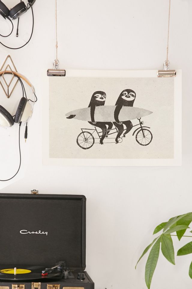 Surfing Sloth Tandem Sloth Art Print Urban Outfitters