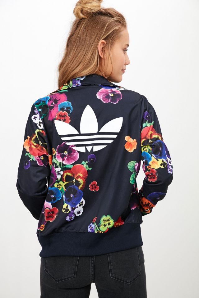 Black adidas Originals Floral Firebird Track Top