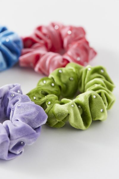 Urban Outfitters Velvet Scrunchie Set In Bright Multi