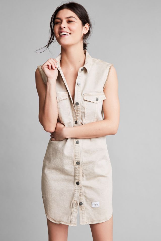 Calvin Klein For UO Khaki Sleeveless Shirt Dress #5