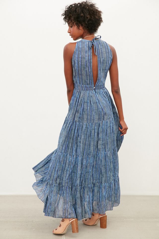 knee length dresses for ladies Long Floral-print Maxi Dress with Lace-Up Back Yellow Floral / 12 main image 1