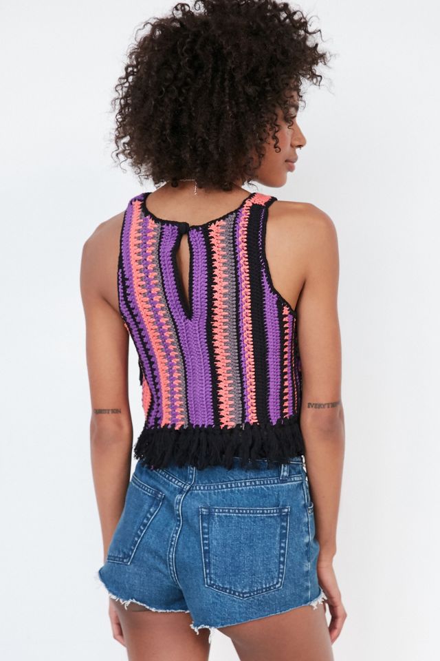 Ecote Diagonal Crochet Fringe Tank | Urban Outfitters