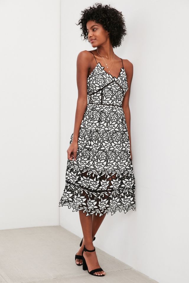 Black and white cheap lace midi dress